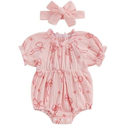 Newborn Baby Girl Cotton Linen Bubble Romper Summer Clothes Vintage Ruffle Short Sleeve Onesie Bodysuits Outfit