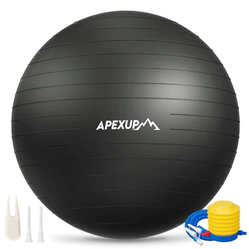 APEXUP Yoga Ball, 660 lbs Anti-Burst Exercise Ball with Pump, 5 Sizes | Anti-Burst, Anti-Slip, Strengthens Core, Improves Balance & Posture, Boosts Flexibility & Stability