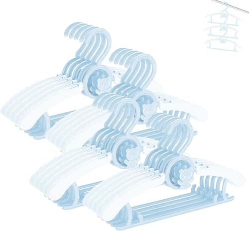 HGYZE Baby Hangers for Closet 20pcs 11-14" Kid Hanger for Nursery, Adjustable Infant Cloth Hanger for 0-18yrs Girl Boy, Plastic Newborn Coat Hangar, Non-Slip Child Pant Rack for Toddler, Blue Perchas