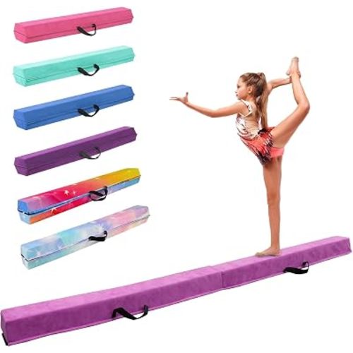 FINCOME 8FT/9.5FT Folding Balance Beam, Portable Gymnastics Beam Equipment with Non Slip Rubber Base & Suede Cover for Training/Practice/Professional Home Exercise