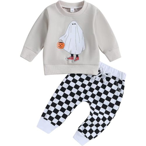 Adobabirl Toddler Baby Halloween Outfit Boy Girl Pumpkin Patch Crew Sweatshirt and Pants Set Halloween Fall Baby Clothes