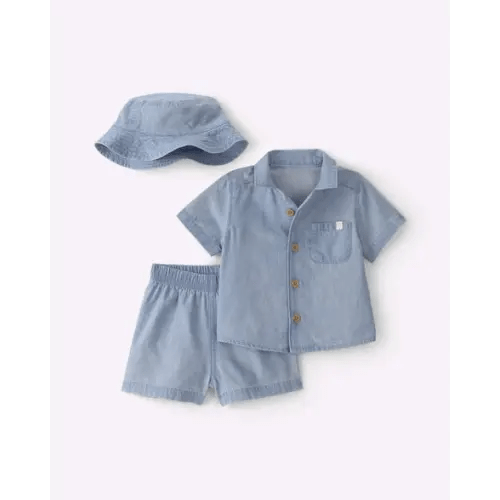 Baby Boy 3-Piece Chambray Top & Short Set - Blue | Carter's