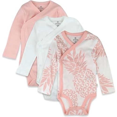 HonestBaby Baby 3-pack Long Sleeve Side-snap Kimono Bodysuits Organic Cotton for Infant Baby Boys, Girls, Unisex