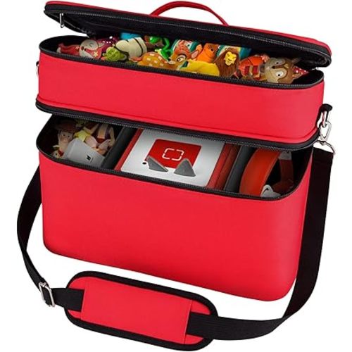 Carrying Storage Travel Bag for Toniebox/Storypods Accessories, for Tonie Figures, Charging Station & Headphone, Case Only (Large, Red)