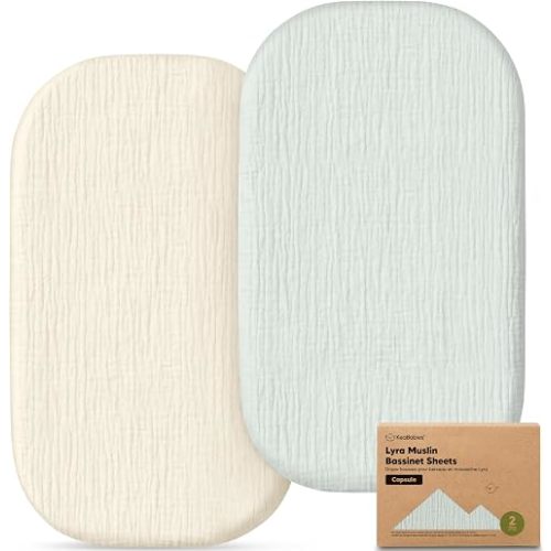 2-Pack Muslin Baby Bassinet Sheets Girls, Boys – 100% Cotton Organic Bassinet Sheets, 33x20 Oval Capsule Mattress Cover, Universal Fit Compatible with Maxi Cosi Iora Baby Bassinet Mattress (Willow)