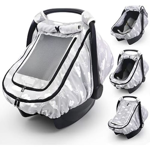 Car Seat Cover for Baby, with Mesh and Zipper, Cloud Gray
