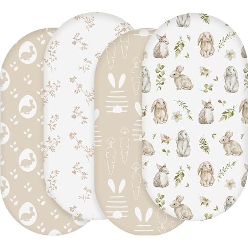 Bassinet Sheets 4 Pack, Bassinet Sheets for Baby Boy and Girl, Bassinet Sheet Neutral, Fit for Rectangle, Round, Oval, Hourglass Mattress, Flexible for Different Bassinet Pad/Mattress