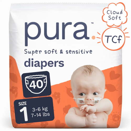 Pura Super Soft & Sensitive, EWG Verified Diapers, Size 1, 80 Count