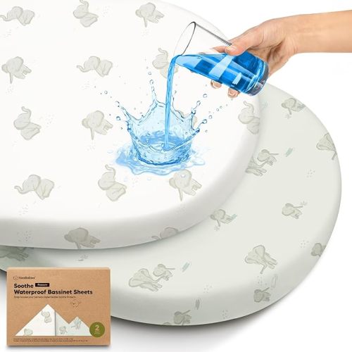 2-pk Waterproof Bassinet Sheets Girls, Boys, Cotton - 84x43cm Universal Bassinet Mattress Pad Protector Cover, Compatible with Graco,Baby Delight,Chicco,Halo Bassinest Swivel Sleeper Fitted (Elly)