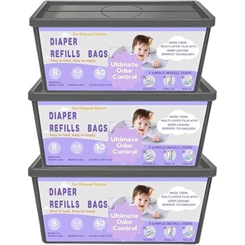 Diaper Easy Roll Refill Bags，90 Lavender Scented Diaper Pail Refills，Holds Up to 4200 Newborn Diapers，Superior Odor Control，Compatible with Genie Easy Roll Signature & Platinum Pails