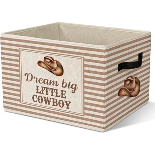 Western Nursery Decor Storage Bin, Western Cowboy Baby Stuff Collapsible Storage Bin, Dream Big Little Cowboy Red Decorative Organization Boxes Baskets for Playroom Boy Nursery