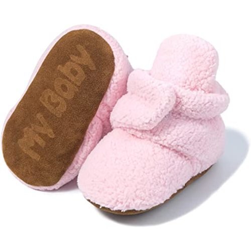 Sawimlgy Newborn Infant Baby Girl Boy Cotton Booties Stay On Sock Slippers Soft Bedroom Shoes Non-Skid Ankle Boots With Grippers Toddler Crib Warm Shoe First Walker Birthday Shower