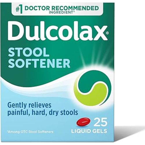 Dulcolax Stool Softener Laxative Liquid Gel Capsules, Gentle Constipation Relief for Hard, Dry Stools, Docusate Sodium 100 mg, 25 Count