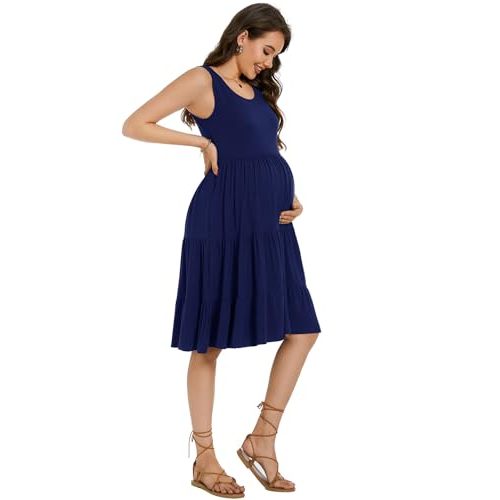 Smallshow Women's Maternity Dress Sleeveless Ruffle Tank Pregnancy Clothes