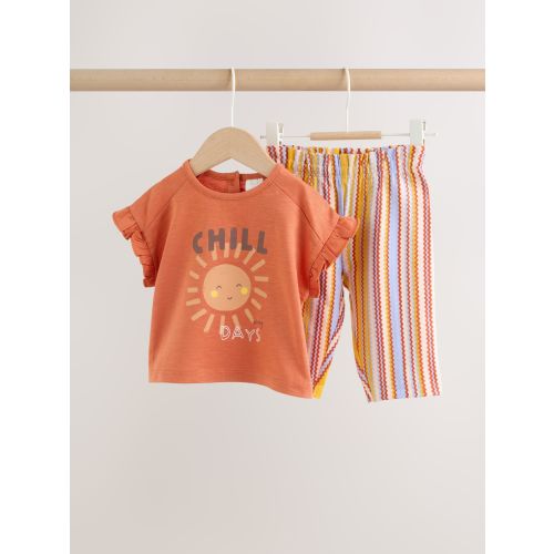 Rust Brown Short Sleeve Baby Top And Wide Leg 2 Piece Set (0mths-2yrs)