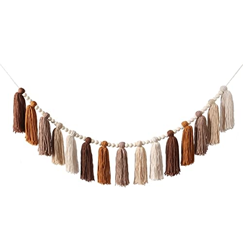 DrCor Boho Terracotta Rainbow Tassel Garland – Handmade Western Nursery & Kids Room Decor, Baby Shower & Birthday Party Banner, Fall Classroom Wall Hanging & Thanksgiving Cozy Room Decoration