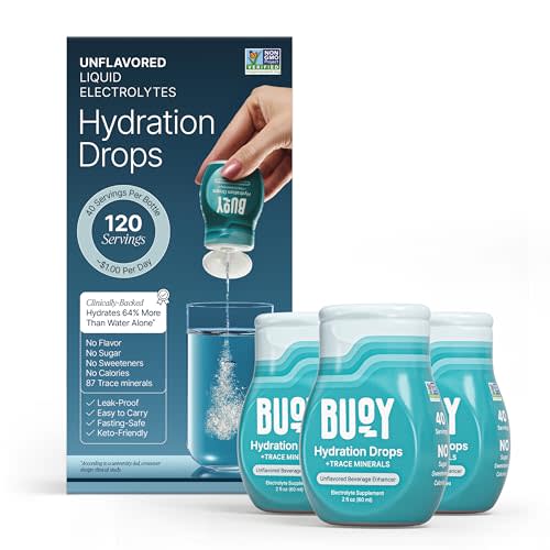 Buoy Electrolyte Drops | 120 Servings | No Sugar, No Sweeteners | Trace Minerals, Vitamins & Antioxidants | Unflavored, Subtle Mineral Taste | Daily Hydration Supplement (Unflavored - 3 Pack)