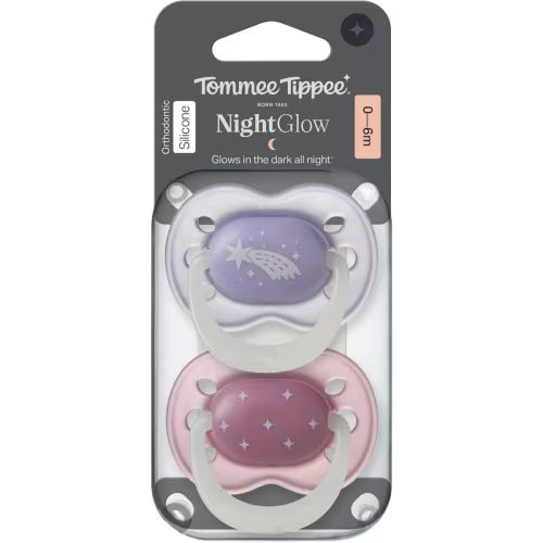 Tommee Tippee Night Glow Silicone Soother 0-6M Assorted 2 pack