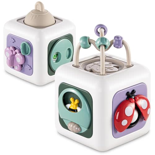 SOCBTNSO Baby Busy Board Cube, Toys for Boy Girl, Montessori Travel Toys for Toddlers, Learning Fine Motor Skills| Birthday Gifts for Infant Boys Girls