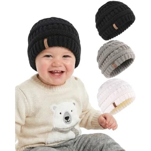 FURTALK Baby Beanie Winter Soft Warm Knit Hat 3 Pack Infant Toddler Slouchy Caps