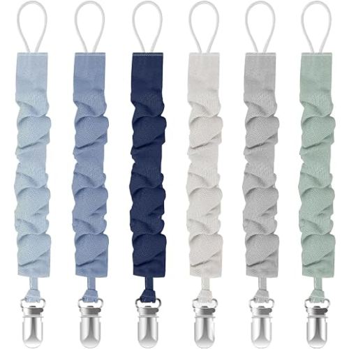 Tender Babe Pacifier Clips for Baby Boys and Girls, Pacifier Holders for Teething Relief and Baby Essentials, Safe for Newborns (6 Pack)