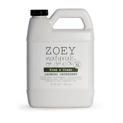 Zoey Naturals - Baby Laundry Detergent, Free & Clean – Hypoallergenic Plant-Based Liquid for Sensitive Skin – Sulfate, Dye & Fragrance Free – Concentrated HE Formula – 32 fl oz