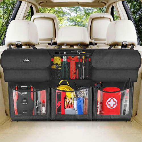 Back Seat Trunk Organizer Hanging Car Organizer Trunk Foldable Cargo Storage with 6 Large Pockets 3 Adjustable Straps 40x19inch