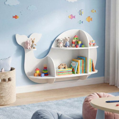 1 PCS Whale-shaped Wall Shelf with 6 Open Shelves for Kid’s Room Living Room Nursery White | Wayfair