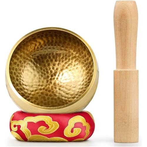 Tibetan Singing Bowl Set - Meditation Sound Bowl Cushion with Wooden Striker for Yoga, Meditation & Relaxation, Mindfulness,Chakra Healing, Stress Relief, Self-Regulation