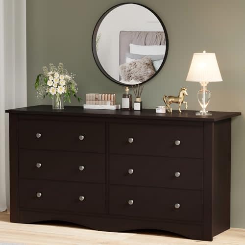 YESHOMY Dresser for Bedroom, 6 Drawers Dresser, Modern Chest of Drawers, Wooden Dressers, TV Stand for Living Room,Closet, Hallway (Brown)