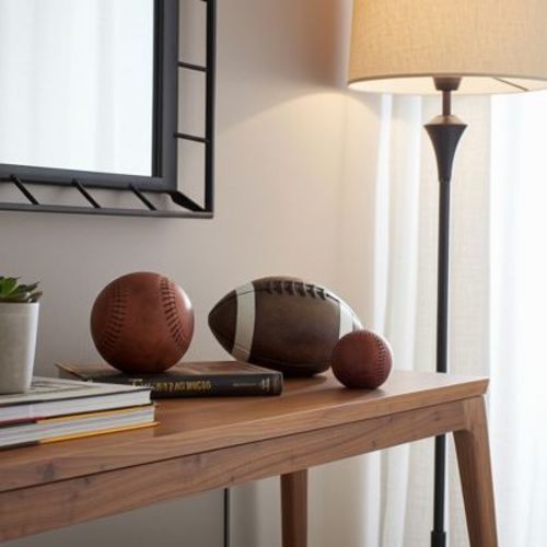 Vintage Sports Ball Decor Set of 3 - Decorative Resin Baseball, Football & Basketball - Home Accents for Living Room, Office, Bedroom - 5", 4", 3"