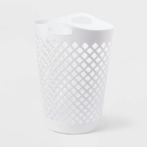 2.2bu Flexible Laundry Hamper White - Brightroom™: Tall Plastic Clothes Hamper with Built-In Handles, Diamond Pattern