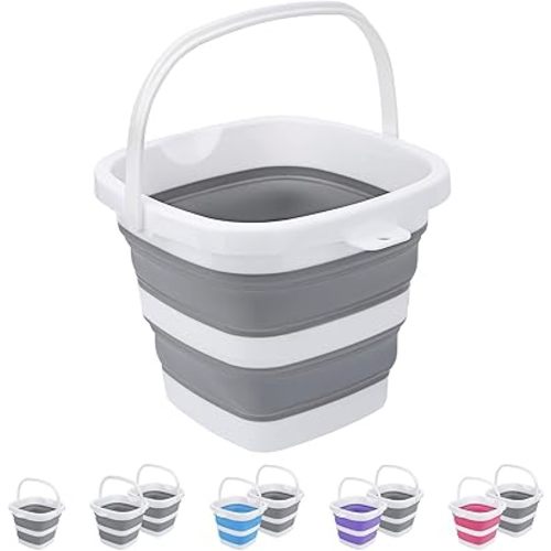 Collapsible Bucket, 5L 1.3Gallon Small Cleaning Mop Buckets for Household Outdoor Car Washing Tub Plastic Foldable Portable Camping Beach Sand Water Pot Pail Space Saving Square