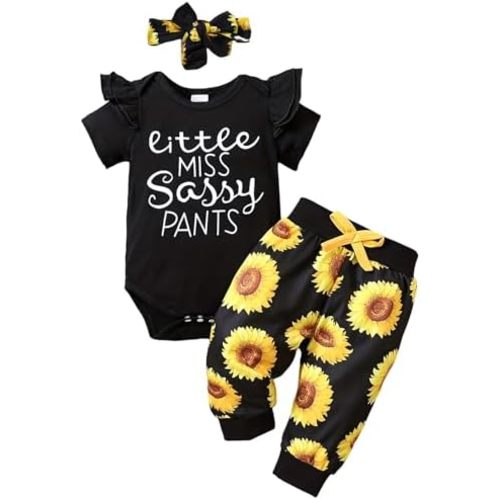 Yvowming Newborn Baby Girl Clothes Infant Ruffle Romper Pants Set Summer Outfits Cute Baby Clothes for Girls