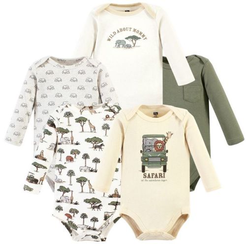 Hudson Baby Infant Cotton Long-Sleeve Bodysuits, Going On Safari 5-Pack Set, Newborn
