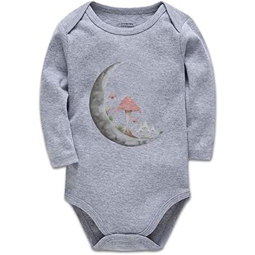 Mushroom Moon Baby Bodysuit -Newborn Infant Baby Bodysuit Long Sleeve 0-24 Months White