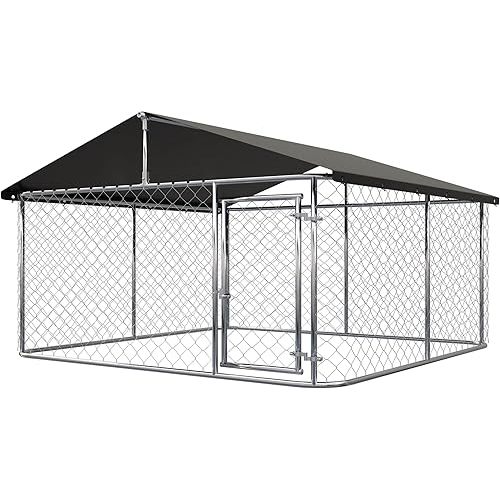 Outdoor Dog Playpen Heavy Duty Dog Kennel House Mesh Dog Big Cage Pet Kennel Steel Fence with Secure Lock (6.56‘x 6.56’)