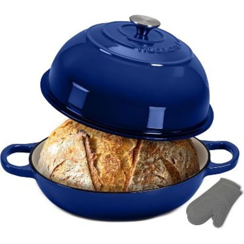 NutriChef Cast Iron Dutch Oven for Sourdough Bread - NCCIERD6BL