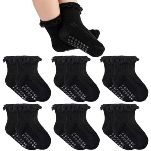 Baby Girl Anti Slip Grip Socks Cute Frilly Ruffle Ankle Socks Soft Breathable Cotton Non Skid Newborn Infants