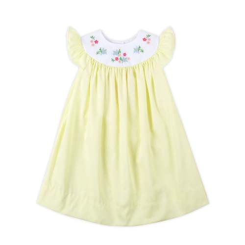 Embroidered Bird Pique Dress Yellow