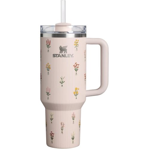 STANLEY Quencher H2.0 Flow State Tumbler, 40 oz, Rose Quartz Bouquets