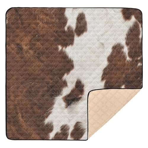 Western Cow Skin Texture Soft Thick Baby Gym & Activity Mat for Floor Portable Activity Entertainment Mat for Babies Infants Toddlers, 50'' x 50''