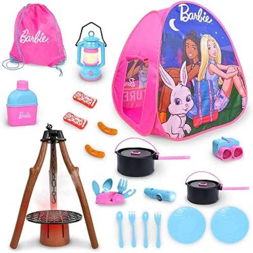Barbie™ Pop-Up Camping Tent - Pop Up Play Tent with 19 Realistic Accessories, Perfect for Indoor or Outdoor Play, Ages 5+