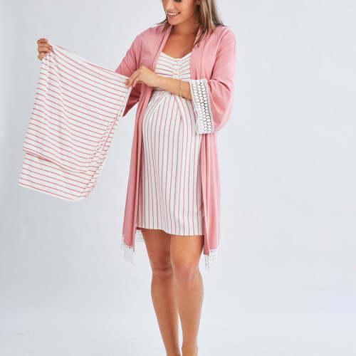 3-Piece Maternity Hospital Pack Set: Nursing nightie + Robe + Baby wra – Angel Maternity USA