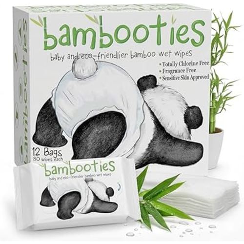 Bambooties Bamboo Baby Wipes Unscented, Plant based Diaper Wipes for Sensitive Skin, Water based Wipes Baby Sensitive Skin 960 count bulk box of 80ct soft packs x 12