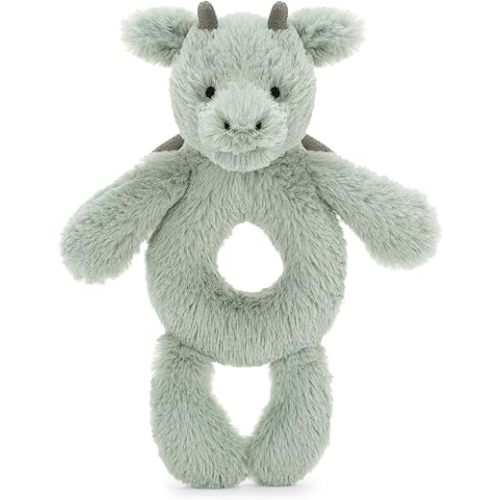 Jellycat Bashful Dragon Soft Plush Baby Toy Ring Rattle, 6 inches