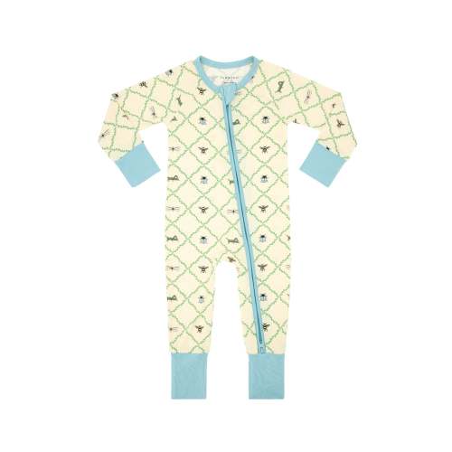 Blue Bugs and Blooms Zipper Romper