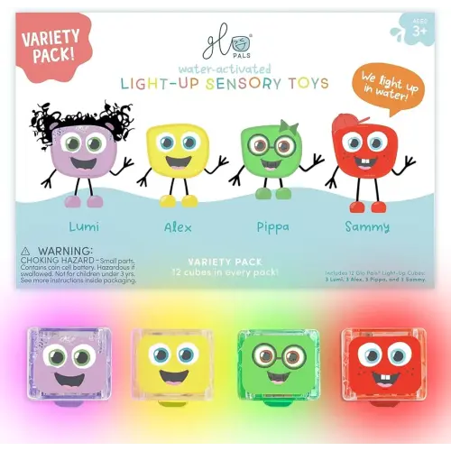 Glo Pals Water-Activated Light-Up Cubes for Sensory Play – 12 Pack