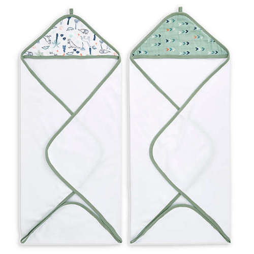 aden + anais™ essentials Dinotime 2-Pack Hooded Towels in Greenaden + anais™ essentials Dinotime 2-Pack Hooded Towels in Green