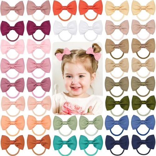 CÉLLOT Toddler Hair Accessories - 40pcs 2.75" Elastics Rubber Ribbon Bands, Bows for Baby Girls, Kids & Children, Pastel Colors